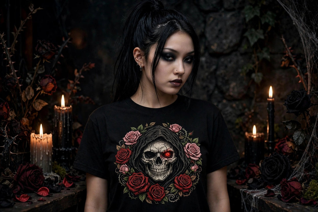 Skull Roses Halloween T-Shirt mockup