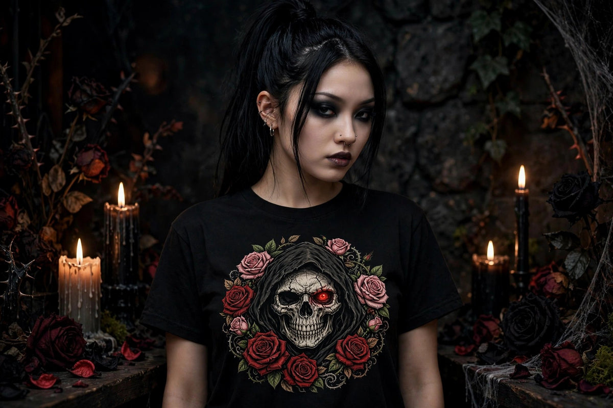 Skull Roses Halloween T-Shirt mockup