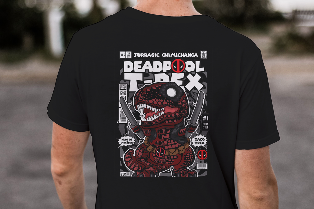 Jurassic Chimichanga" Funko Deadpool T-Rex Comic Tee