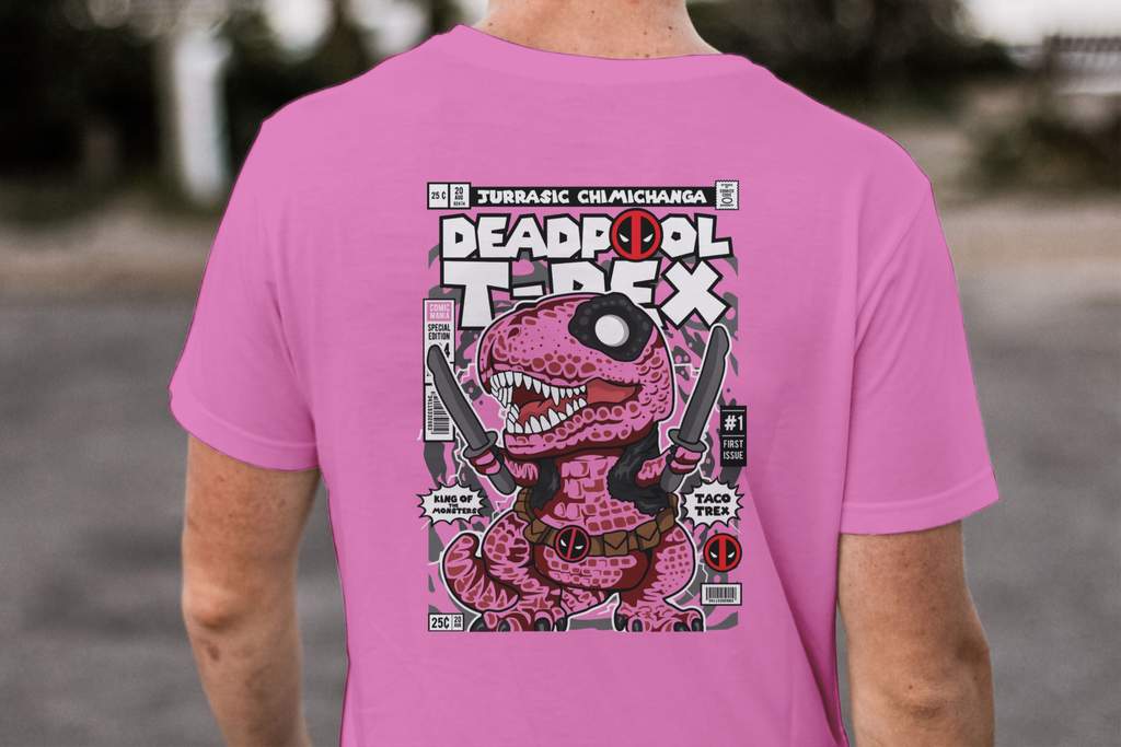 Jurassic Chimichanga" Funko Deadpool T-Rex Comic Tee